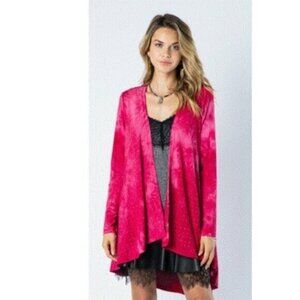 Vocal Pink Tie-Dye Long Sleeve Cardigan – Stone-Embellished Wrap Top (Size M)